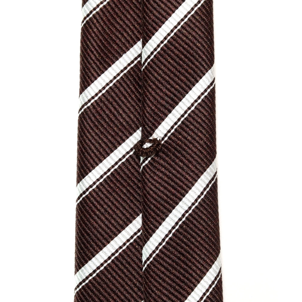 刻々 - ストライプ01｜KOKKOKU STRIPE 01 ハンドメイドトレピエゲ ストライプ ネクタイ 杢ブラウンxホワイト