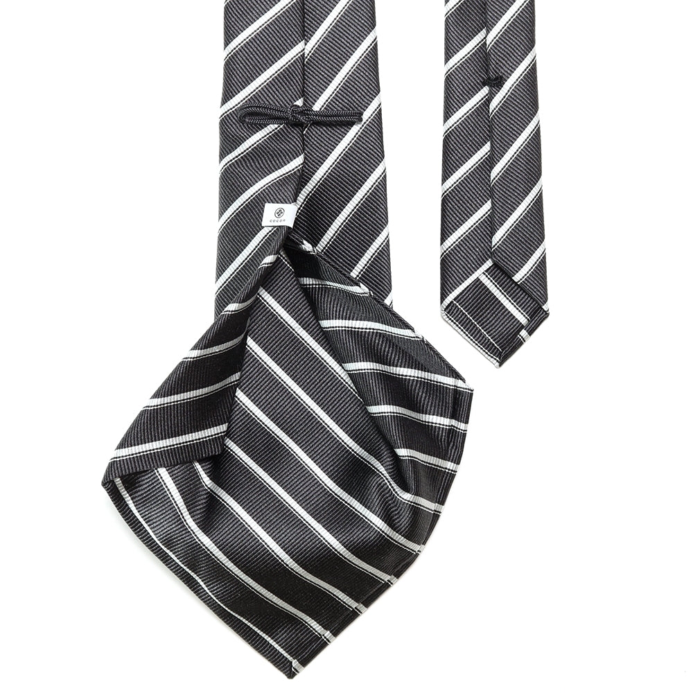 刻々 - ストライプ01｜KOKKOKU STRIPE 01 ハンドメイドトレピエゲ ストライプ ネクタイ 杢チャコールグレーxホワイト