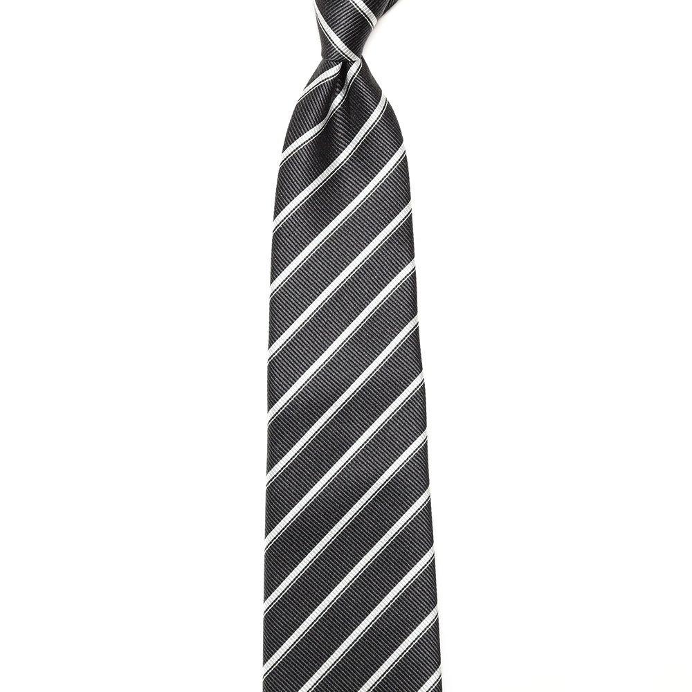 刻々 - ストライプ01｜KOKKOKU STRIPE 01 ハンドメイドトレピエゲ ストライプ ネクタイ 杢チャコールグレーxホワイト