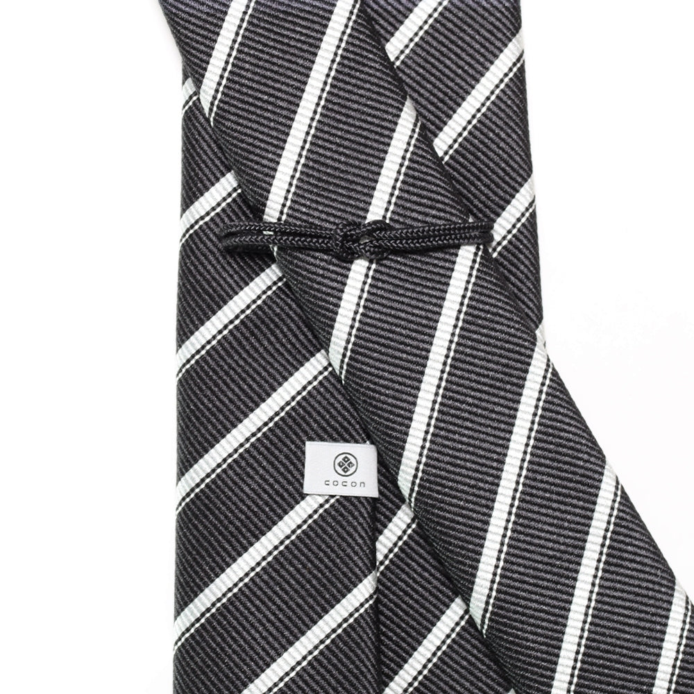 刻々 - ストライプ01｜KOKKOKU STRIPE 01 ハンドメイドトレピエゲ ストライプ ネクタイ 杢チャコールグレーxホワイト