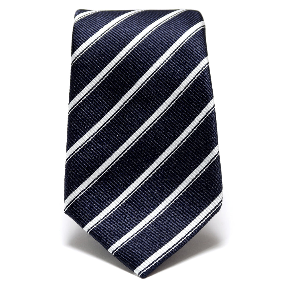 刻々 - ストライプ01｜KOKKOKU STRIPE 01 ハンドメイドトレピエゲ ストライプ ネクタイ 杢ネイビーxホワイト