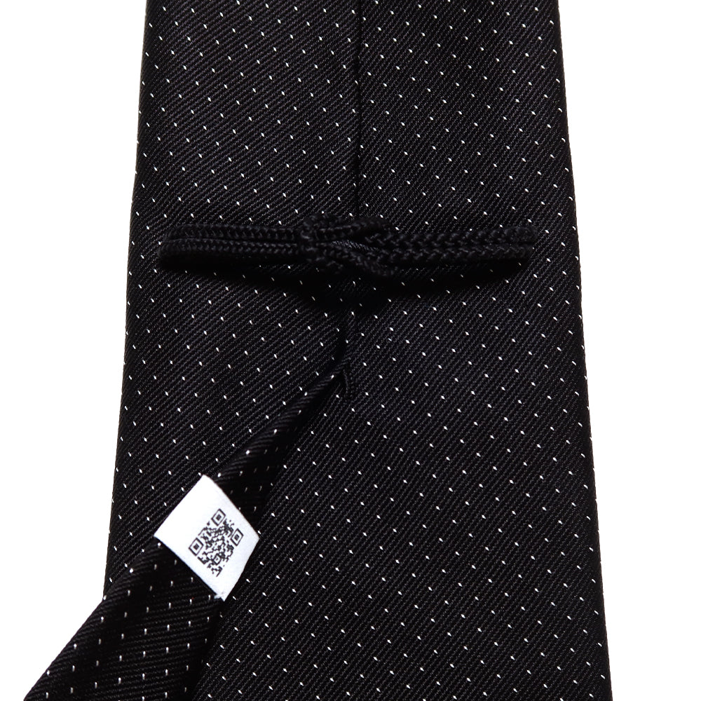 1本の糸が魅せる柄｜ミニレップピンドット｜MINI REPP PIN DOT ハンドメイドセッテピエゲ ドット ネクタイ ブラック（レベル7）xホワイト