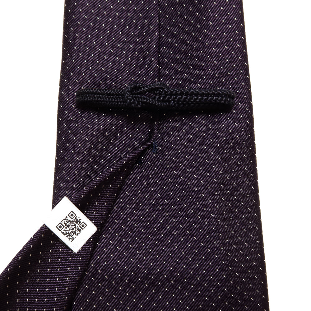 1本の糸が魅せる柄｜ミニレップピンドット｜MINI REPP PIN DOT ハンドメイドセッテピエゲ ドット ネクタイ パープルxホワイト