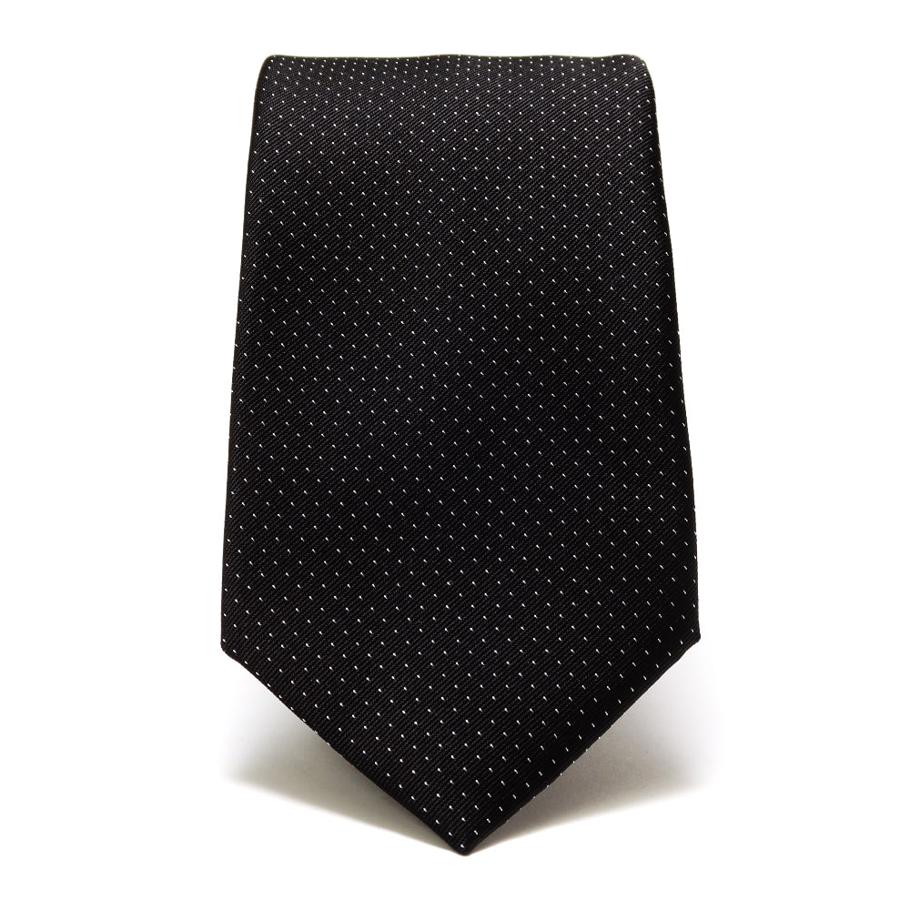 1本の糸が魅せる柄｜ミニレップピンドット｜MINI REPP PIN DOT ハンドメイドトレピエゲ ドット ネクタイ ブラック（レベル7）xホワイト