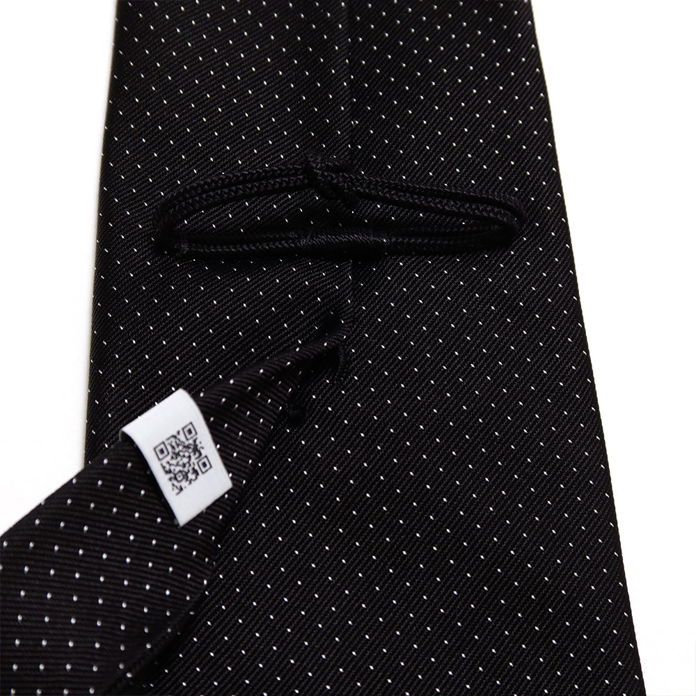 1本の糸が魅せる柄｜ミニレップピンドット｜MINI REPP PIN DOT ハンドメイドトレピエゲ ドット ネクタイ ブラック（レベル7）xホワイト