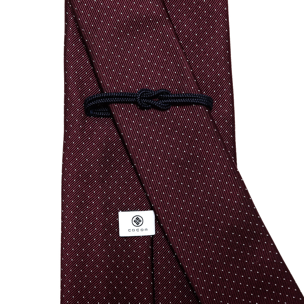 1本の糸が魅せる柄｜ミニレップピンドット｜MINI REPP PIN DOT ハンドメイドトレピエゲ ドット ネクタイ ワインxホワイト