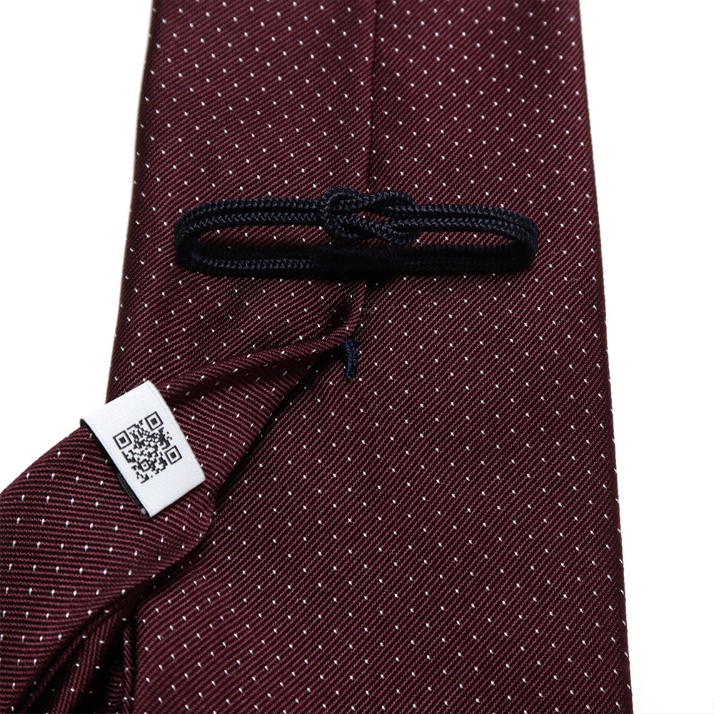 1本の糸が魅せる柄｜ミニレップピンドット｜MINI REPP PIN DOT ハンドメイドトレピエゲ ドット ネクタイ ワインxホワイト