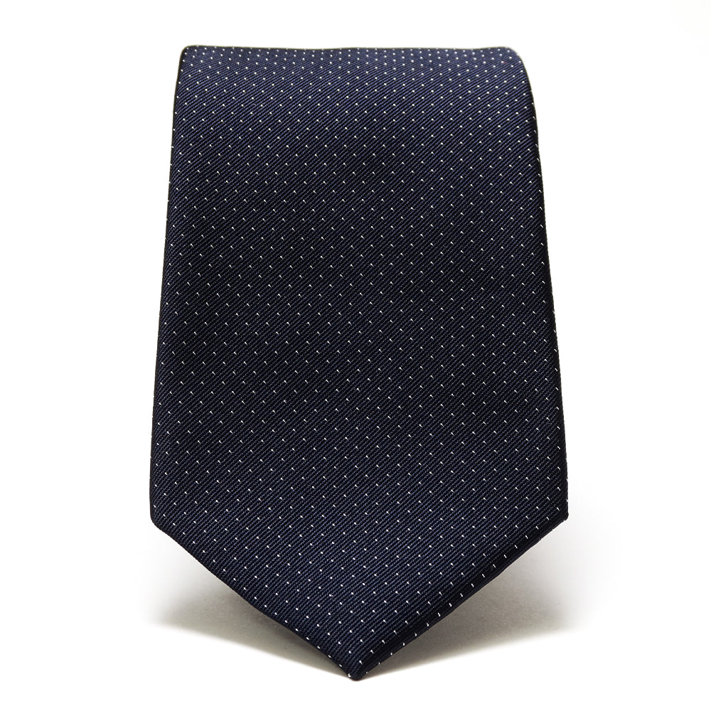 1本の糸が魅せる柄｜ミニレップピンドット｜MINI REPP PIN DOT ハンドメイドトレピエゲ ドット ネクタイ ネイビーxホワイト