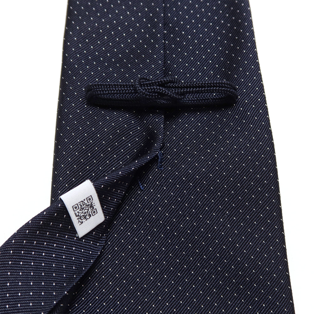 1本の糸が魅せる柄｜ミニレップピンドット｜MINI REPP PIN DOT ハンドメイドトレピエゲ ドット ネクタイ ネイビーxホワイト